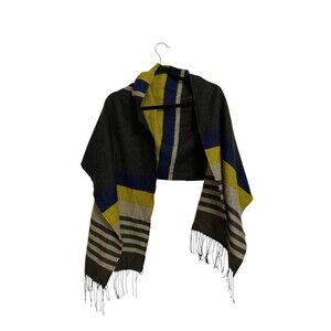 Aldo Scarf Wrap Fringe Blue Yellow Tan Black